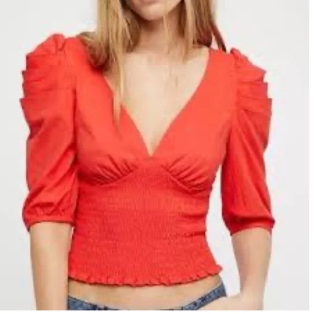 Free People | Red Puff Sleeve Blouse | Small | NWT | Flaw